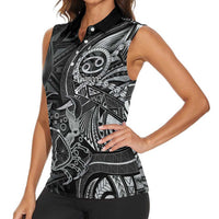 Personalised Polynesia Zodiac Cancer Women Sleeveless Polo Shirt Galaxy Polynesian Pattern Chest Tattoo Style
