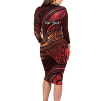 Personalised Polynesia Zodiac Scorpio Family Matching Long Sleeve Bodycon Dress and Hawaiian Shirt Galaxy Polynesian Pattern Chest Tattoo Style