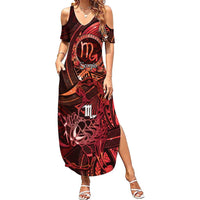 Personalised Polynesia Zodiac Scorpio Family Matching Summer Maxi Dress and Hawaiian Shirt Galaxy Polynesian Pattern Chest Tattoo Style