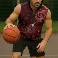 Personalised Polynesia Zodiac Scorpio Sleeveless Zip Hoodie Galaxy Polynesian Pattern Chest Tattoo Style