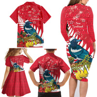 New Zealand Christmas In July Family Matching Long Sleeve Bodycon Dress and Hawaiian Shirt Tui Bird With Kowhai Meri Kirihimete LT14 - Polynesian Pride