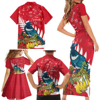 New Zealand Christmas In July Family Matching Short Sleeve Bodycon Dress and Hawaiian Shirt Tui Bird With Kowhai Meri Kirihimete LT14 - Polynesian Pride