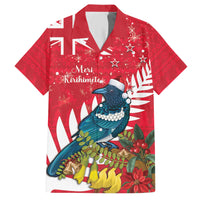 New Zealand Christmas In July Family Matching Short Sleeve Bodycon Dress and Hawaiian Shirt Tui Bird With Kowhai Meri Kirihimete LT14 Dad's Shirt - Short Sleeve Red - Polynesian Pride