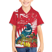 New Zealand Christmas In July Family Matching Tank Maxi Dress and Hawaiian Shirt Tui Bird With Kowhai Meri Kirihimete
