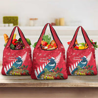New Zealand Christmas In July Grocery Bag Tui Bird With Kowhai Meri Kirihimete LT14 3-pack One Size Red - Polynesian Pride