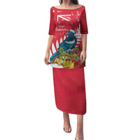 New Zealand Christmas In July Puletasi Tui Bird With Kowhai Meri Kirihimete LT14 Long Dress Red - Polynesian Pride