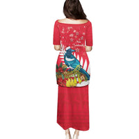 New Zealand Christmas In July Puletasi Tui Bird With Kowhai Meri Kirihimete LT14 - Polynesian Pride