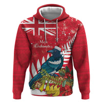 New Zealand Christmas In July Zip Hoodie Tui Bird With Kowhai Meri Kirihimete LT14 Pullover Hoodie Red - Polynesian Pride