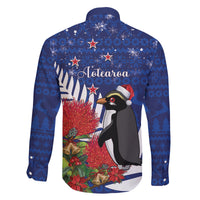 New Zealand Christmas In July Family Matching Off Shoulder Short Dress and Hawaiian Shirt Fiordland Penguin With Pohutukawa Flower LT14 - Polynesian Pride
