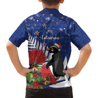 New Zealand Christmas In July Family Matching Tank Maxi Dress and Hawaiian Shirt Fiordland Penguin With Pohutukawa Flower