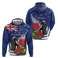 New Zealand Christmas In July Hoodie Fiordland Penguin With Pohutukawa Flower LT14 - Polynesian Pride