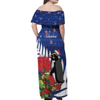 New Zealand Christmas In July Off Shoulder Maxi Dress Fiordland Penguin With Pohutukawa Flower LT14 - Polynesian Pride
