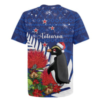 New Zealand Christmas In July Rugby Jersey Fiordland Penguin With Pohutukawa Flower LT14 - Polynesian Pride