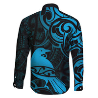 New Zealand Tui Bird Family Matching Tank Maxi Dress and Hawaiian Shirt Aotearoa Maori Pattern - Blue