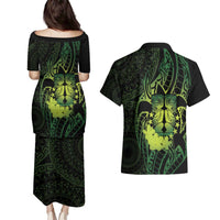 Kia Orana Kuki Airani Couples Matching Puletasi and Hawaiian Shirt Cook Islands Tangaroa God Tatau Green LT14 - Polynesian Pride