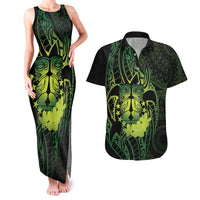 Kia Orana Kuki Airani Couples Matching Tank Maxi Dress and Hawaiian Shirt Cook Islands Tangaroa God Tatau Green LT14 Green - Polynesian Pride