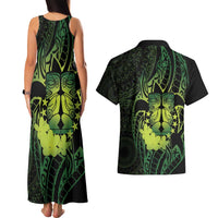 Kia Orana Kuki Airani Couples Matching Tank Maxi Dress and Hawaiian Shirt Cook Islands Tangaroa God Tatau Green LT14 - Polynesian Pride