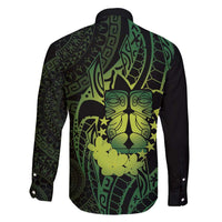 Kia Orana Kuki Airani Family Matching Off Shoulder Maxi Dress and Hawaiian Shirt Cook Islands Tangaroa God Tatau Green LT14 - Polynesian Pride