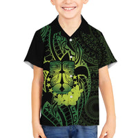 Kia Orana Kuki Airani Family Matching Off Shoulder Short Dress and Hawaiian Shirt Cook Islands Tangaroa God Tatau Green LT14 Son's Shirt Green - Polynesian Pride