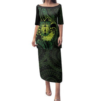 Kia Orana Kuki Airani Family Matching Puletasi and Hawaiian Shirt Cook Islands Tangaroa God Tatau Green LT14 Mom's Dress Green - Polynesian Pride
