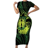 Kia Orana Kuki Airani Family Matching Short Sleeve Bodycon Dress and Hawaiian Shirt Cook Islands Tangaroa God Tatau Green LT14 Mom's Dress Green - Polynesian Pride