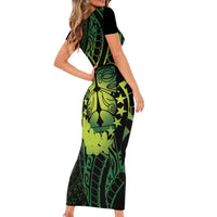 Kia Orana Kuki Airani Family Matching Short Sleeve Bodycon Dress and Hawaiian Shirt Cook Islands Tangaroa God Tatau Green LT14 - Polynesian Pride