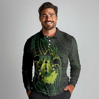 Kia Orana Kuki Airani Long Sleeve Polo Shirt Cook Islands Tangaroa God Tatau Green