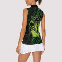 Kia Orana Kuki Airani Women Sleeveless Polo Shirt Cook Islands Tangaroa God Tatau Green