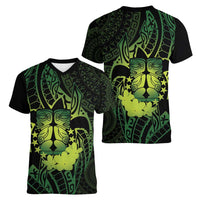 Kia Orana Kuki Airani Women V-Neck T-Shirt Cook Islands Tangaroa God Tatau Green