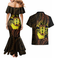 Kia Orana Kuki Airani Couples Matching Mermaid Dress and Hawaiian Shirt Cook Islands Tangaroa God Tatau Gold LT14 - Polynesian Pride