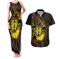 Kia Orana Kuki Airani Couples Matching Tank Maxi Dress and Hawaiian Shirt Cook Islands Tangaroa God Tatau Gold LT14 Gold - Polynesian Pride