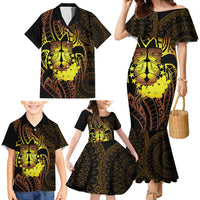 Kia Orana Kuki Airani Family Matching Mermaid Dress and Hawaiian Shirt Cook Islands Tangaroa God Tatau Gold LT14 - Polynesian Pride
