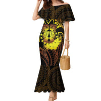 Kia Orana Kuki Airani Family Matching Mermaid Dress and Hawaiian Shirt Cook Islands Tangaroa God Tatau Gold LT14 Mom's Dress Gold - Polynesian Pride
