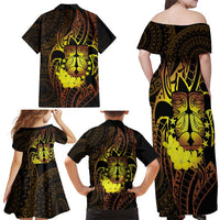 Kia Orana Kuki Airani Family Matching Off Shoulder Maxi Dress and Hawaiian Shirt Cook Islands Tangaroa God Tatau Gold LT14 - Polynesian Pride