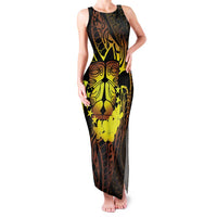 Kia Orana Kuki Airani Family Matching Tank Maxi Dress and Hawaiian Shirt Cook Islands Tangaroa God Tatau Gold LT14 Mom's Dress Gold - Polynesian Pride