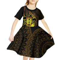 Kia Orana Kuki Airani Kid Short Sleeve Dress Cook Islands Tangaroa God Tatau Gold