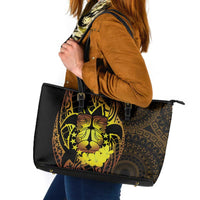 Kia Orana Kuki Airani Leather Tote Bag Cook Islands Tangaroa God Tatau Gold