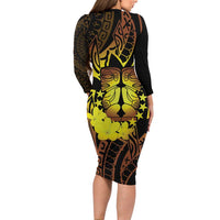 Kia Orana Kuki Airani Long Sleeve Bodycon Dress Cook Islands Tangaroa God Tatau Gold LT14 - Polynesian Pride