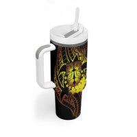 Kia Orana Kuki Airani Tumbler With Handle Cook Islands Tangaroa God Tatau Gold