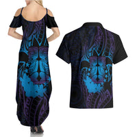 Kia Orana Kuki Airani Couples Matching Summer Maxi Dress and Hawaiian Shirt Cook Islands Tangaroa God Tatau Purple LT14 - Polynesian Pride