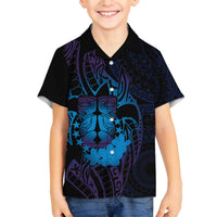 Kia Orana Kuki Airani Family Matching Off The Shoulder Long Sleeve Dress and Hawaiian Shirt Cook Islands Tangaroa God Tatau Purple LT14 Son's Shirt Purple - Polynesian Pride