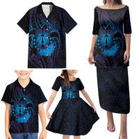 Kia Orana Kuki Airani Family Matching Puletasi and Hawaiian Shirt Cook Islands Tangaroa God Tatau Purple LT14 - Polynesian Pride