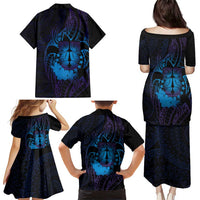 Kia Orana Kuki Airani Family Matching Puletasi and Hawaiian Shirt Cook Islands Tangaroa God Tatau Purple LT14 - Polynesian Pride