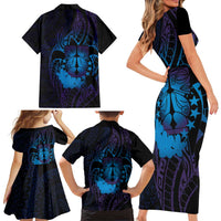 Kia Orana Kuki Airani Family Matching Short Sleeve Bodycon Dress and Hawaiian Shirt Cook Islands Tangaroa God Tatau Purple LT14 - Polynesian Pride