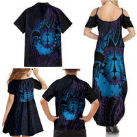 Kia Orana Kuki Airani Family Matching Summer Maxi Dress and Hawaiian Shirt Cook Islands Tangaroa God Tatau Purple LT14 - Polynesian Pride