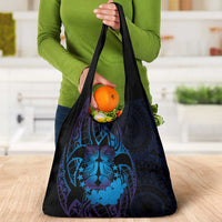 Kia Orana Kuki Airani Grocery Bag Cook Islands Tangaroa God Tatau Purple