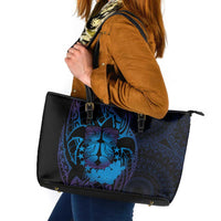 Kia Orana Kuki Airani Leather Tote Bag Cook Islands Tangaroa God Tatau Purple