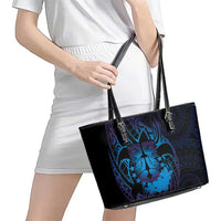 Kia Orana Kuki Airani Leather Tote Bag Cook Islands Tangaroa God Tatau Purple