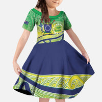 Te Maeva Nui Cook Islands Family Matching Off The Shoulder Long Sleeve Dress and Hawaiian Shirt 60th Independence Anniversary Proud LT14 Daughter's Dress Green - Polynesian Pride