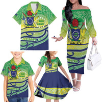 Te Maeva Nui Cook Islands Family Matching Off The Shoulder Long Sleeve Dress and Hawaiian Shirt 60th Independence Anniversary Proud LT14 - Polynesian Pride
